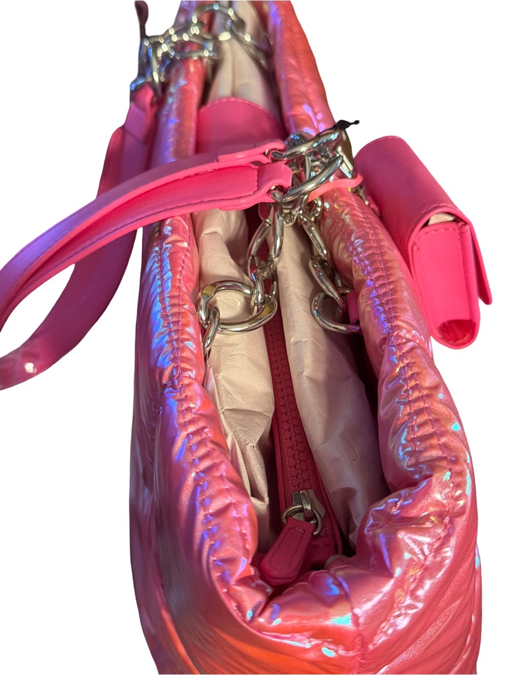 Paris Hilton NWT Casson Pink Puffy Quilted Oversized Tote with Chain Strap P262 - Picture 7 of 12